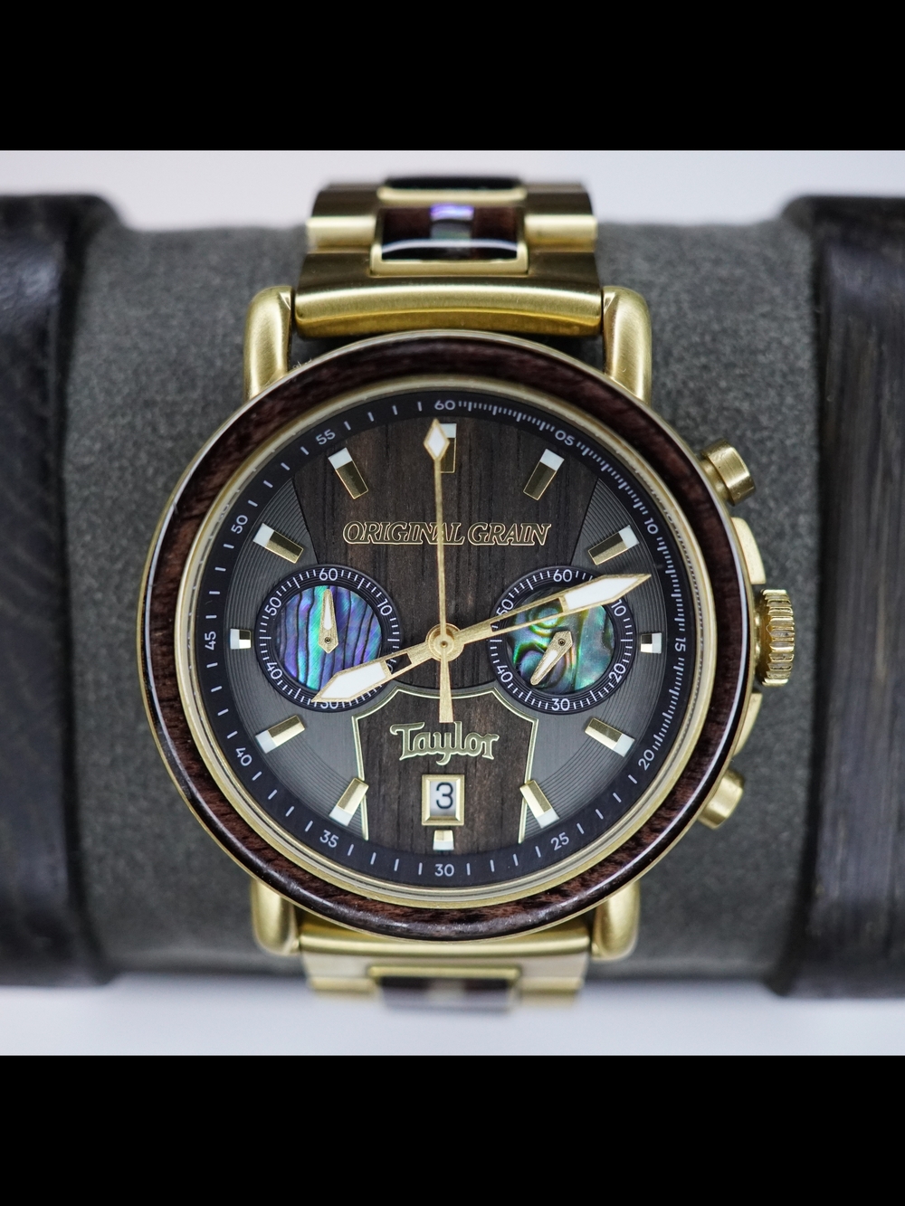 Original Grain Taylor Guitars Gold Ebony Chronograph 44mm 18K Gold Plated Watch
